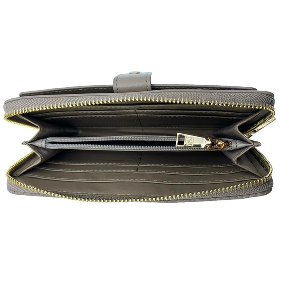 Badgley Mischka Taupe Detail Quilted Long Wallet with Wristlet - Picture 4 of 5